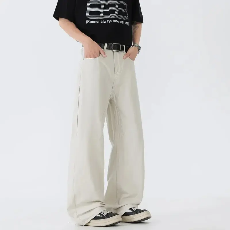 Men's Casual Loose Wide Leg Pants Pure Color Drapey Vintage Trousers Versatile Fashion Brand Floor-Length Summer 2025 Trousers