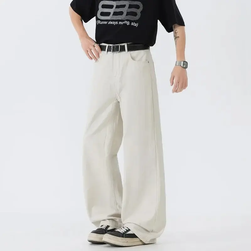 Men's Casual Loose Wide Leg Pants Pure Color Drapey Vintage Trousers Versatile Fashion Brand Floor-Length Summer 2025 Trousers