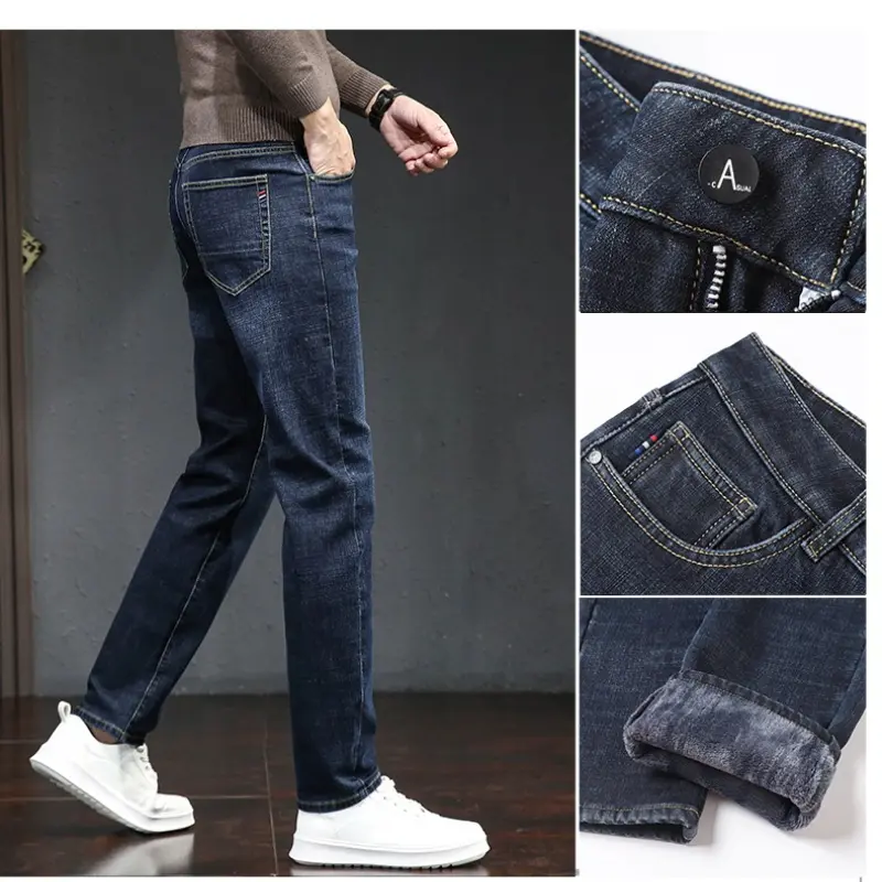Mens Jeans Business Loose-Fit Straight-Leg High-Waist Cotton Casual Trendy Pants Autumn Winter Ripped Jeans Skinny Jeans Men Y2k