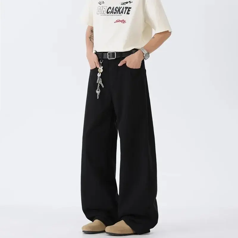 Men's Casual Loose Wide Leg Pants Pure Color Drapey Vintage Trousers Versatile Fashion Brand Floor-Length Summer 2025 Trousers