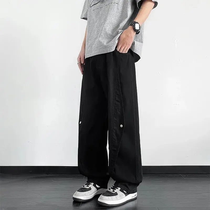 Retro Baggy Flared Jeans Men High Street Casual Splicing Logging Cargo Denim Pants Cotton Streetwear Large Size 8XL-M Jeans