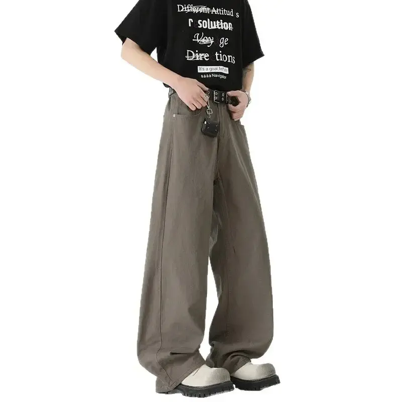 Men's Casual Loose Wide Leg Pants Pure Color Drapey Vintage Trousers Versatile Fashion Brand Floor-Length Summer 2025 Trousers