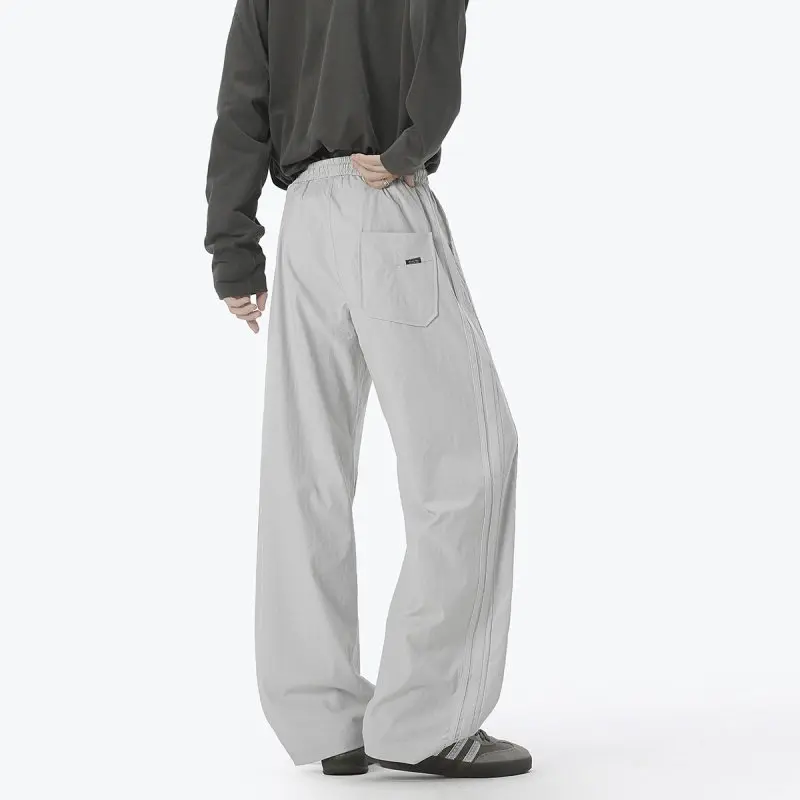 Men's Casual Pants Pleated Ice Silk Summer Sport Paratrooper Loose Straight Leg Wide Leg Trousers American High Street
