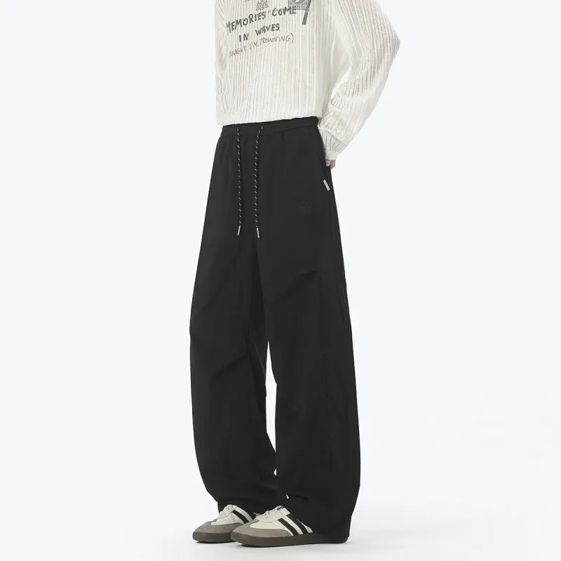 Men's Casual Pants Pleated Ice Silk Summer Sport Paratrooper Loose Straight Leg Wide Leg Trousers American High Street