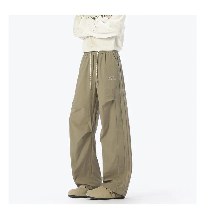 Men's Casual Pants Pleated Ice Silk Summer Sport Paratrooper Loose Straight Leg Wide Leg Trousers American High Street