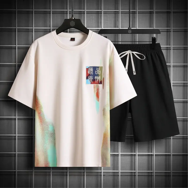 2025 Summer Sets Men Fashion Short Sleeve Shirt/Shorts Two-piece Mens Short Sets Big Size M-8XL Mens Streetwear Loose Casual Set