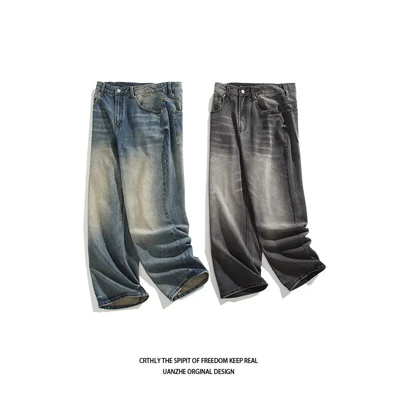 Summer Men Baggy Denim Jeans Male New Fashion Wash Straight Wide Leg Casual Trousers High Street Hot Sale Loose Trousers Jeans