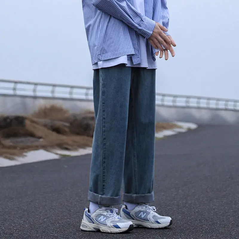 Men Jeans Straight-leg Men Wide Leg Denim Pants HipHop Style Washed Jeans with Pockets Straight Spring Baggy Hosen Y2k Jeans Men