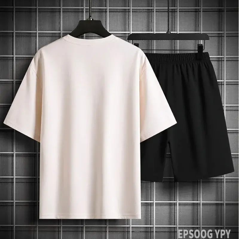 2025 Men's 2 Piece Short Sleeve Set Splash-ink Loose Tracksuit New Men's Summer Tracksuits Fashion Harajuku T Shirts+Shorts Sets