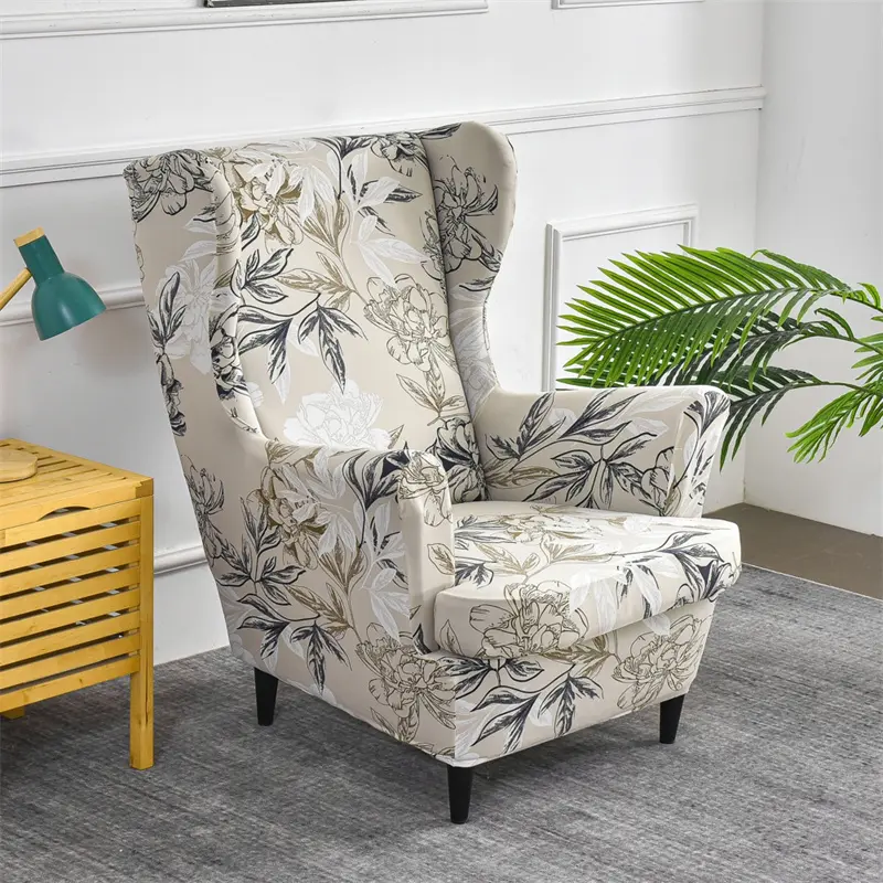 Elastic Floral Wing Chair Cover Spandex Non-Slip Single Sofa Slipcover Leaves Bird Cactus Washable Removable Armchair Seat Cover