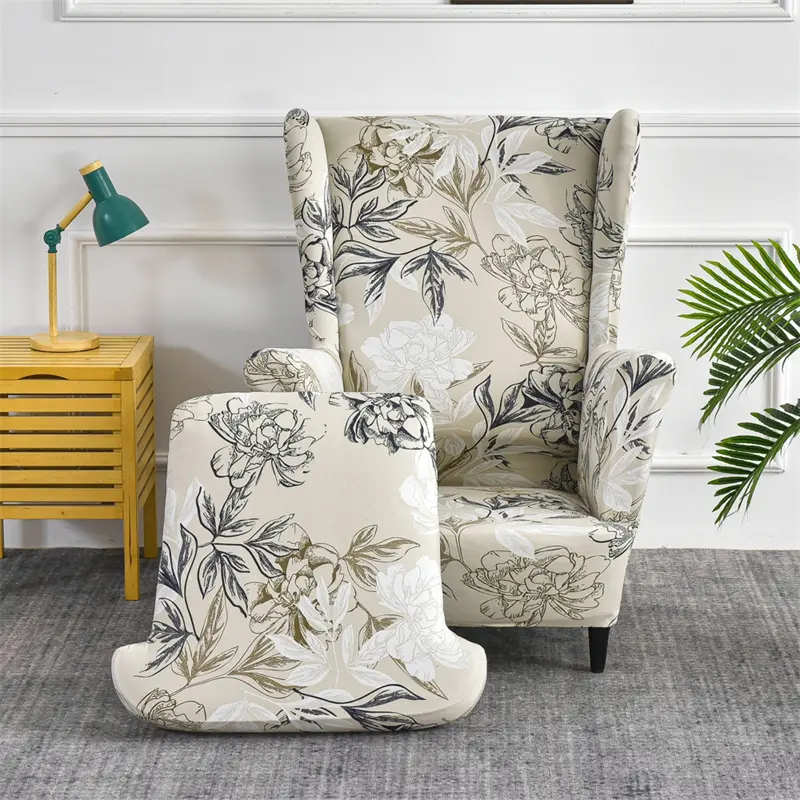 Elastic Floral Wing Chair Cover Spandex Non-Slip Single Sofa Slipcover Leaves Bird Cactus Washable Removable Armchair Seat Cover