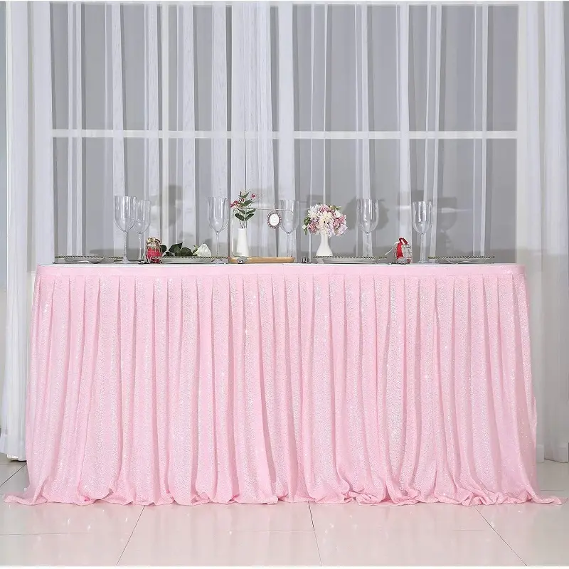 Sequin Table Skirt Rectangular Table Cover Birthday Party Wedding Banquet Christmas Decoration Table Cloth Pink/Gold/Silver