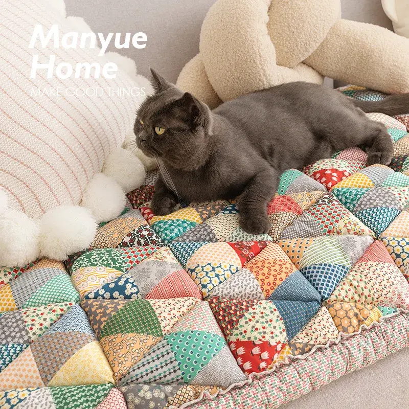 Retro Pastoral Style Sofa Cushion New Pure Cotton Non-slip Sofa Cushion Colored Anti Slip Thickening Anti Cat Scratch Sofa Cover