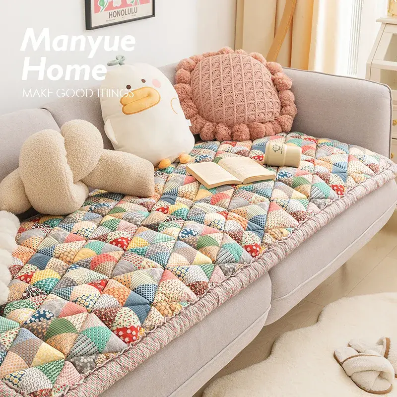 Retro Pastoral Style Sofa Cushion New Pure Cotton Non-slip Sofa Cushion Colored Anti Slip Thickening Anti Cat Scratch Sofa Cover