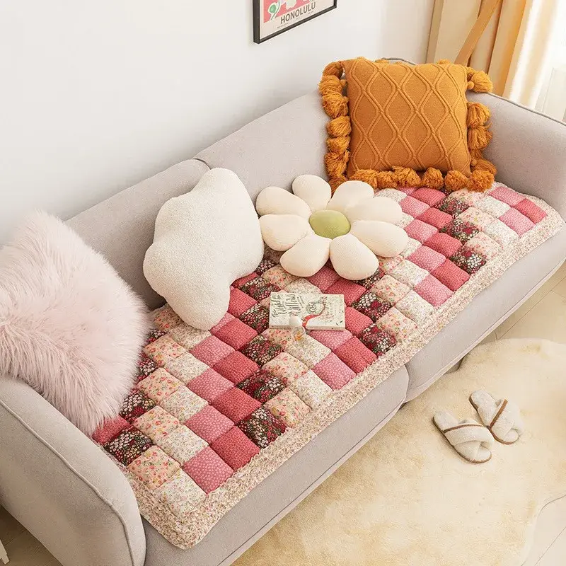 Retro Pastoral Style Sofa Cushion New Pure Cotton Non-slip Sofa Cushion Colored Anti Slip Thickening Anti Cat Scratch Sofa Cover