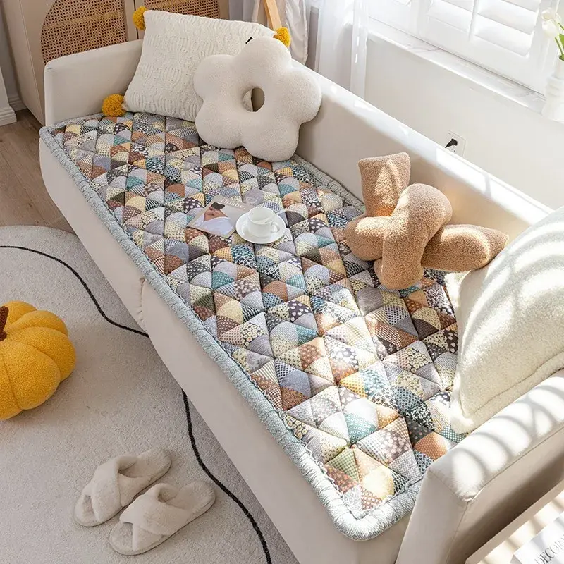 Retro Pastoral Style Sofa Cushion New Pure Cotton Non-slip Sofa Cushion Colored Anti Slip Thickening Anti Cat Scratch Sofa Cover
