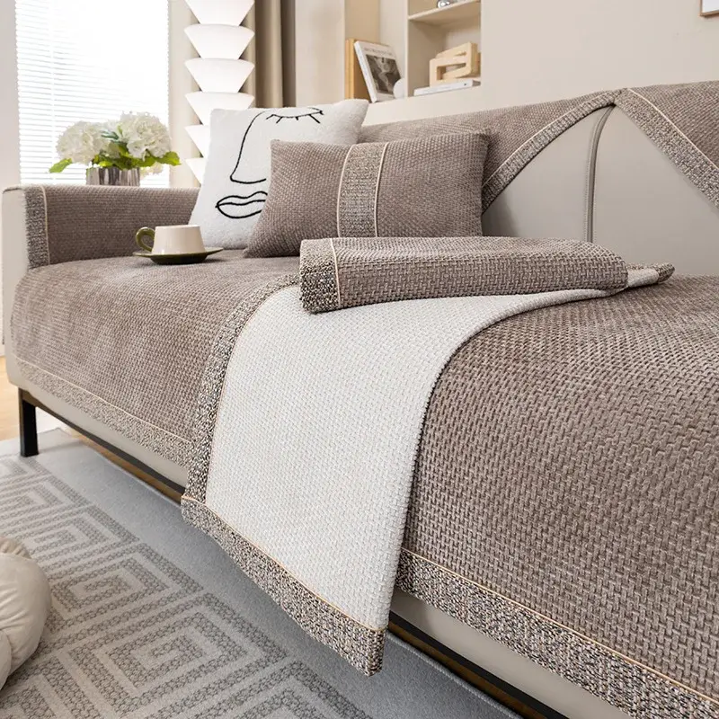 Four Seasons Universal Sofa Cover Chenille Wrap Side Couch Cover Anti-Pet Scratching Couch Protector Mat for Living Room Carpets