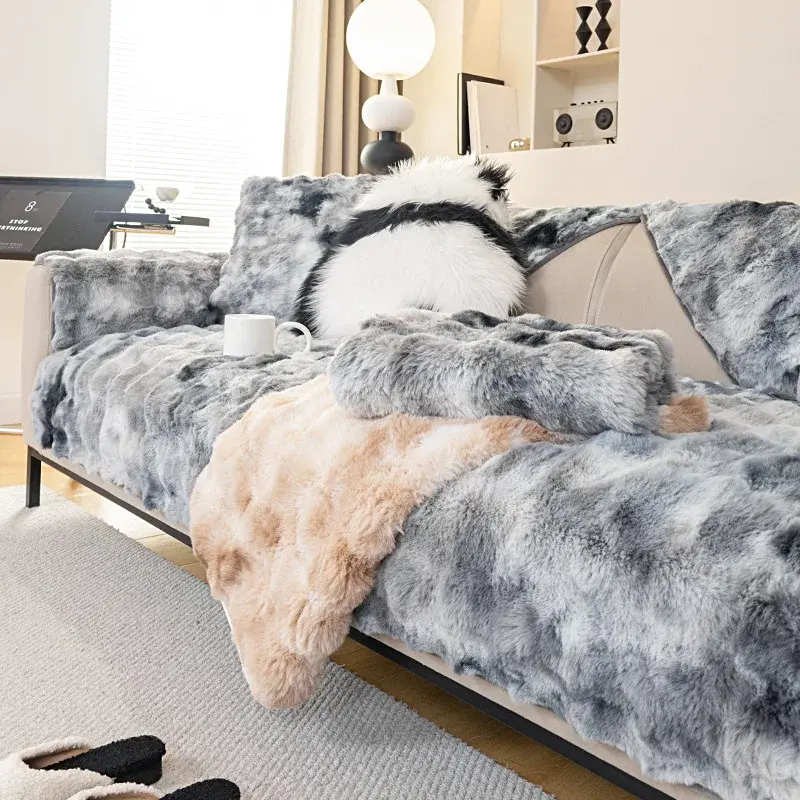 New Gradient Colour Plush Sofa Cushion Thickened Non-Slip Winter Sofa Cover Living Room Sofa Mat Decorative Dust Backrest Towel