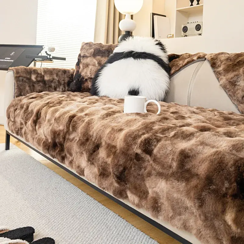 New Gradient Colour Plush Sofa Cushion Thickened Non-Slip Winter Sofa Cover Living Room Sofa Mat Decorative Dust Backrest Towel