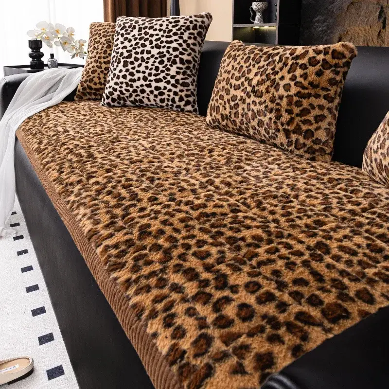 Luxury Leopard Print Plush Sofa Cushion 2024 New Winter Thick Anti slip And Dustproof For Living Room Decoration Sofa Cushion