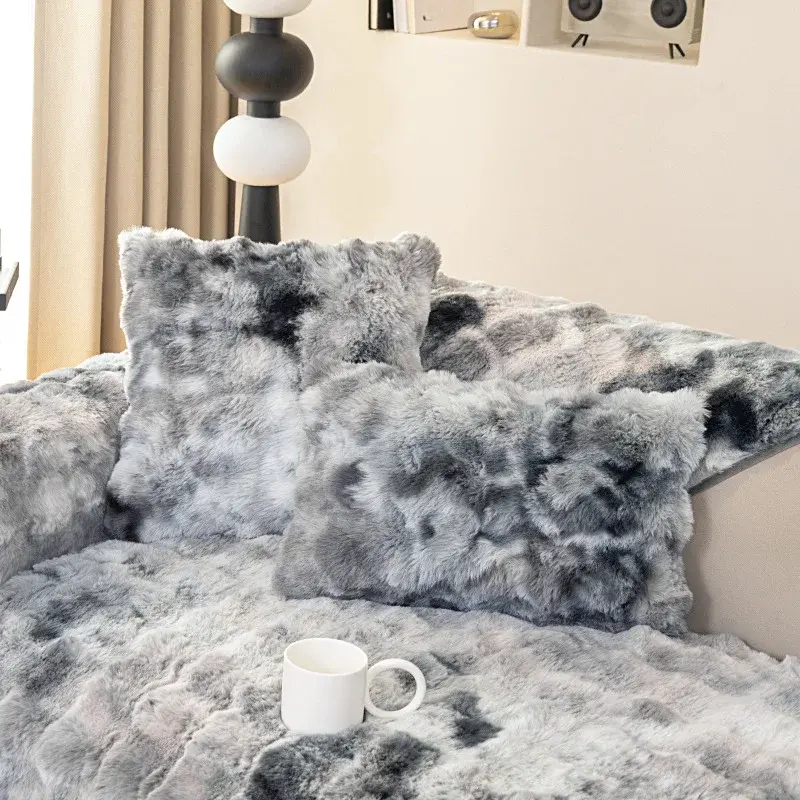 New Gradient Colour Plush Sofa Cushion Thickened Non-Slip Winter Sofa Cover Living Room Sofa Mat Decorative Dust Backrest Towel