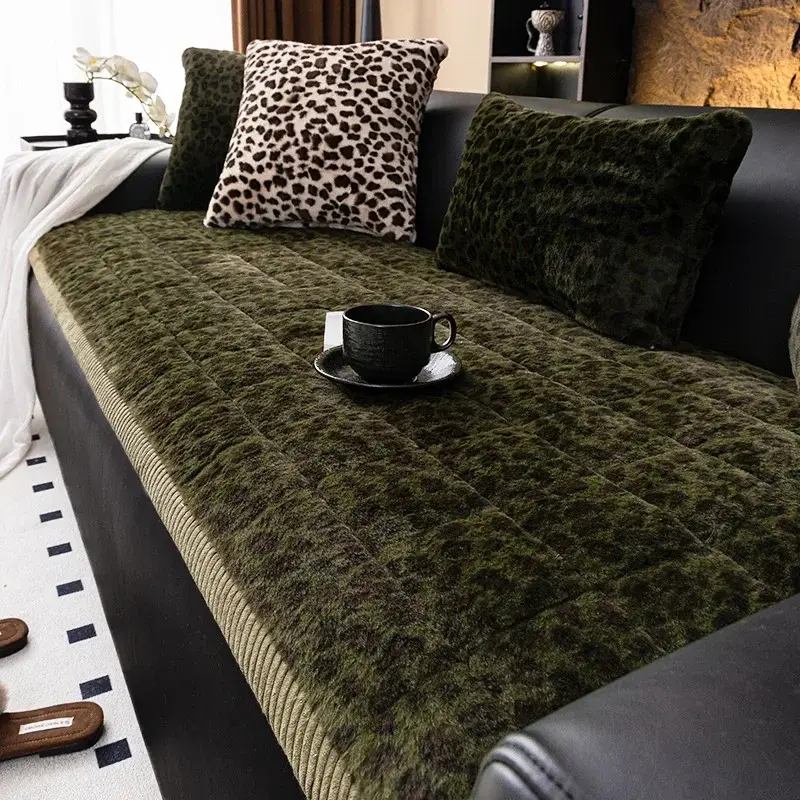 Luxury Leopard Print Plush Sofa Cushion 2024 New Winter Thick Anti slip And Dustproof For Living Room Decoration Sofa Cushion