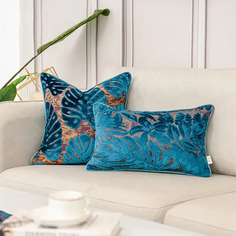 Luxury Blue Velvet Cushion Cover High-end Geometry Decorative Pillow Cover for Sofa Livingroom Pillowcase 30x50 45x45 50x50CM