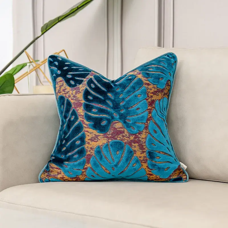 Luxury Blue Velvet Cushion Cover High-end Geometry Decorative Pillow Cover for Sofa Livingroom Pillowcase 30x50 45x45 50x50CM