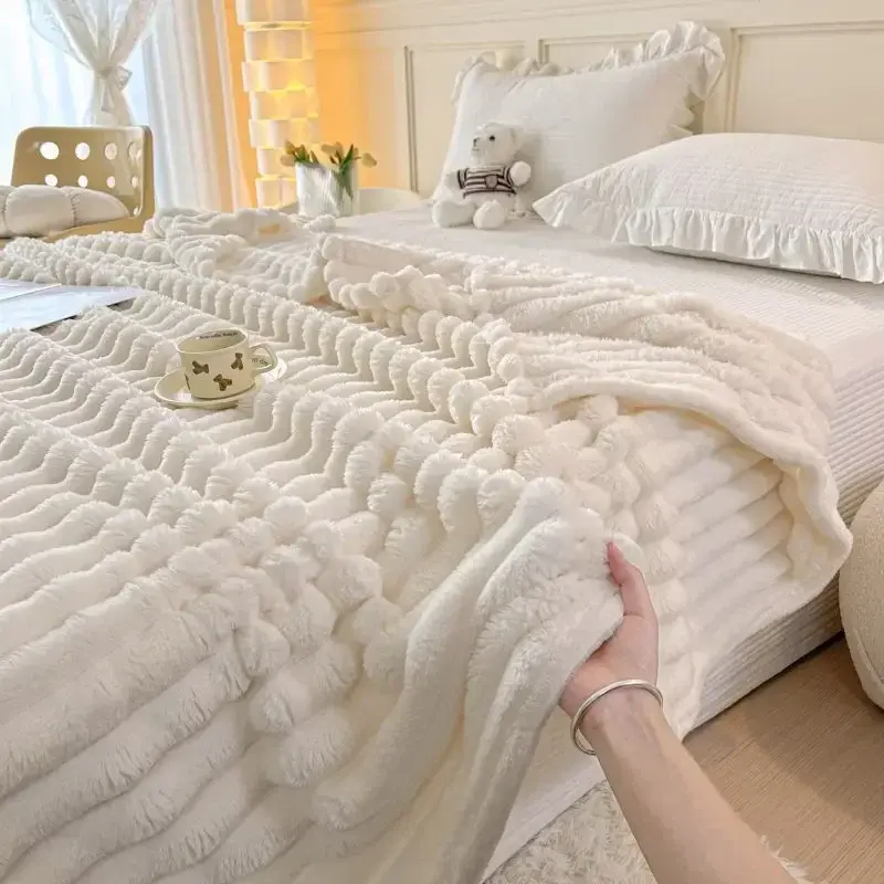Light Luxury Solid Thickened Imitation Rabbit Fur Plush Sofa Blanket Season Universal Thick Warm Air Conditioning Nap Blanket