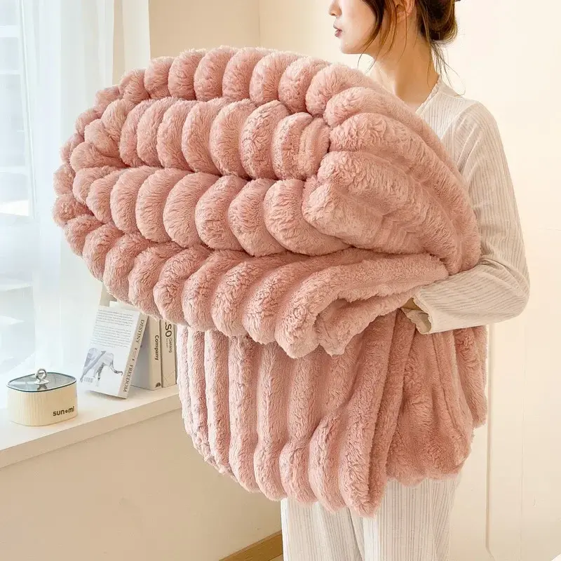 Light Luxury Solid Thickened Imitation Rabbit Fur Plush Sofa Blanket Season Universal Thick Warm Air Conditioning Nap Blanket