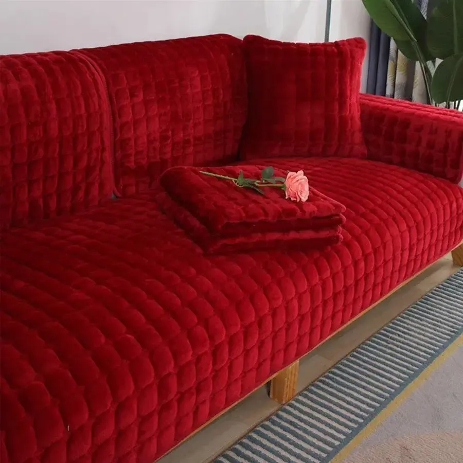 Winter Thick Plaid Plush Sofa Cover Warm Velvet Non-Slip Cushions Living Room Flannel Couch Covers Universal Armrest Back Towel