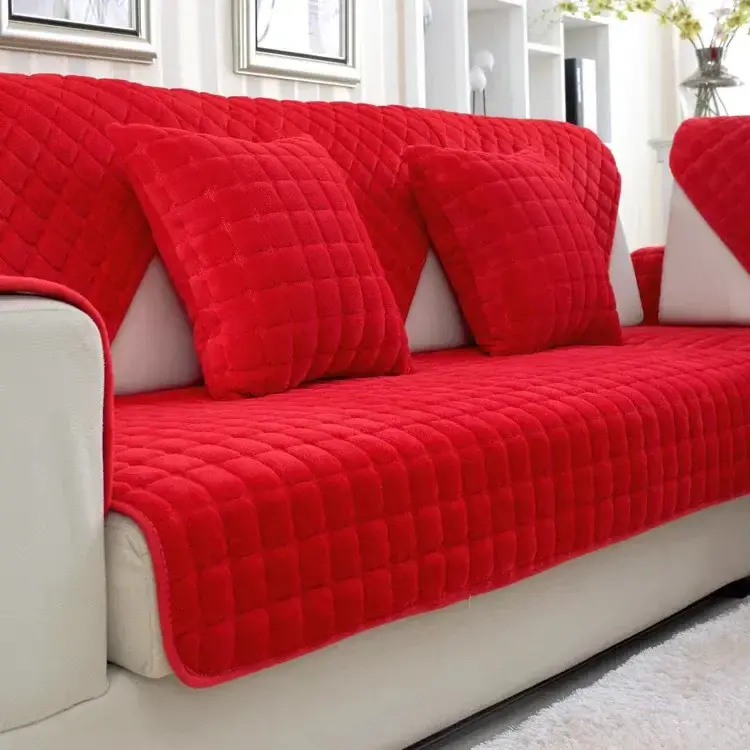 Winter Thick Plaid Plush Sofa Cover Warm Velvet Non-Slip Cushions Living Room Flannel Couch Covers Universal Armrest Back Towel