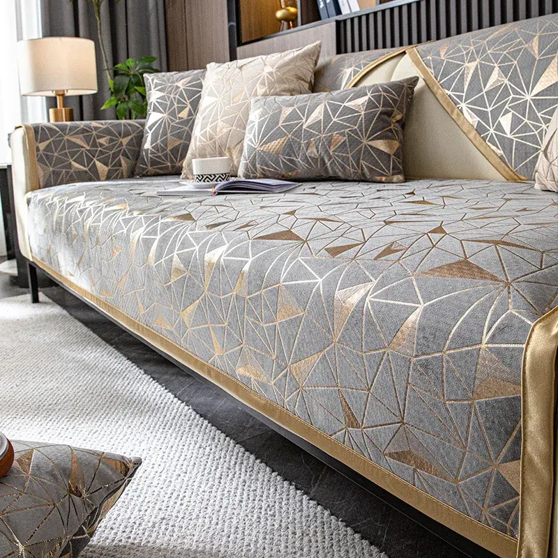 Light Luxury Style Sofa Cushion High-end Chenille Bronzing Craft Cushion Four Seasons Universal Non-slip Dustproof Sofa Cover