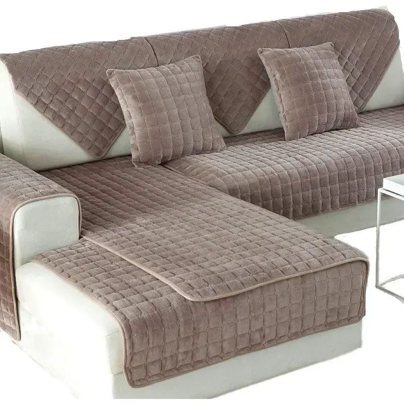 Winter Thick Plaid Plush Sofa Cover Warm Velvet Non-Slip Cushions Living Room Flannel Couch Covers Universal Armrest Back Towel