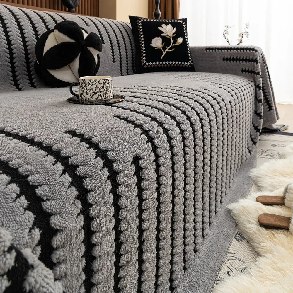 Vintage Luxury Sofa Towel Mat Thicken Plush Non-slip All-inclusive Corner Seat Cover Winter Warm Couch Cushion for Living Room