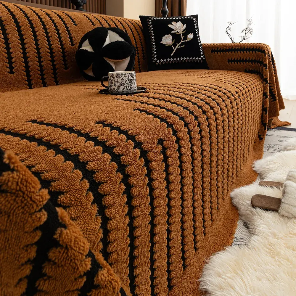 Vintage Luxury Sofa Towel Mat Thicken Plush Non-slip All-inclusive Corner Seat Cover Winter Warm Couch Cushion for Living Room