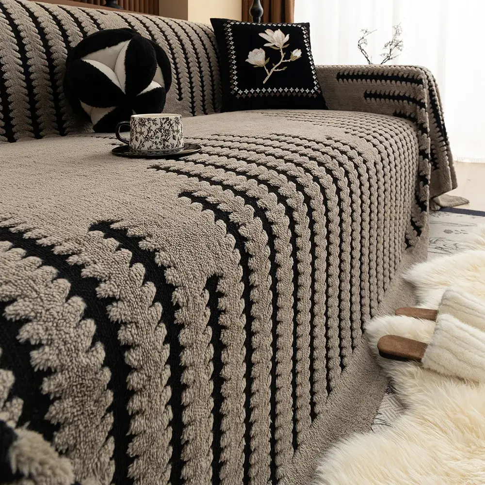 Vintage Luxury Sofa Towel Mat Thicken Plush Non-slip All-inclusive Corner Seat Cover Winter Warm Couch Cushion for Living Room