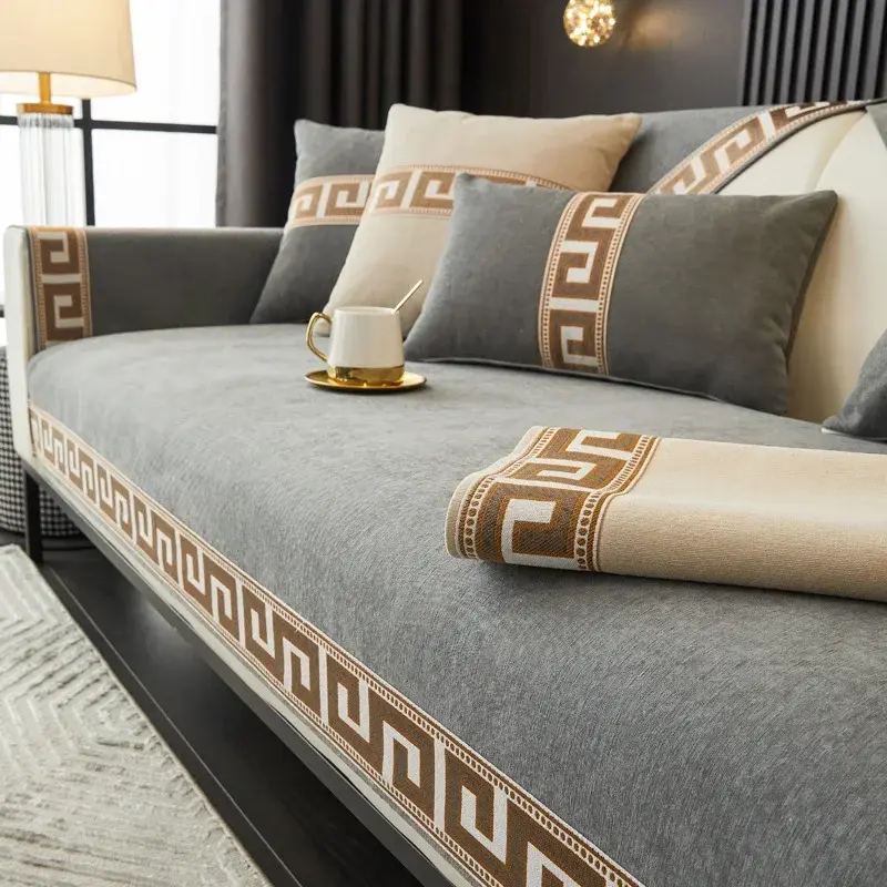 Classical Sofa Cover Protector Non-slip Wide Embroidery Side Couch Slipcover Four Season Universal Sofa Cover for Living Room