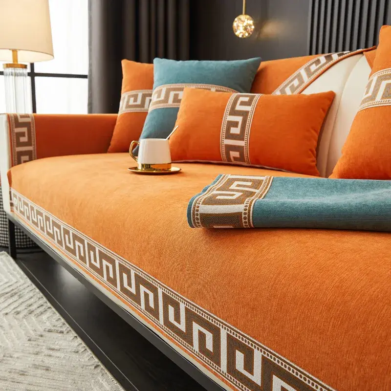 Classical Sofa Cover Protector Non-slip Wide Embroidery Side Couch Slipcover Four Season Universal Sofa Cover for Living Room