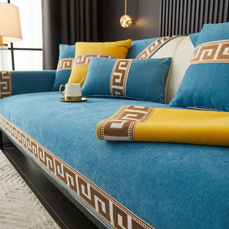 Classical Sofa Cover Protector Non-slip Wide Embroidery Side Couch Slipcover Four Season Universal Sofa Cover for Living Room