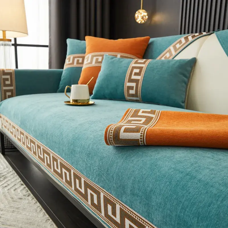 Classical Sofa Cover Protector Non-slip Wide Embroidery Side Couch Slipcover Four Season Universal Sofa Cover for Living Room
