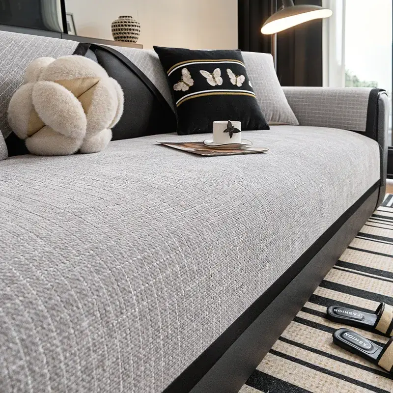 2024 Luxury Sofa Cover High-Quality Chenille Non-Slip Black Edge Sofa Cushion Friendly One-Piece Couch Protector Fits Armchairs