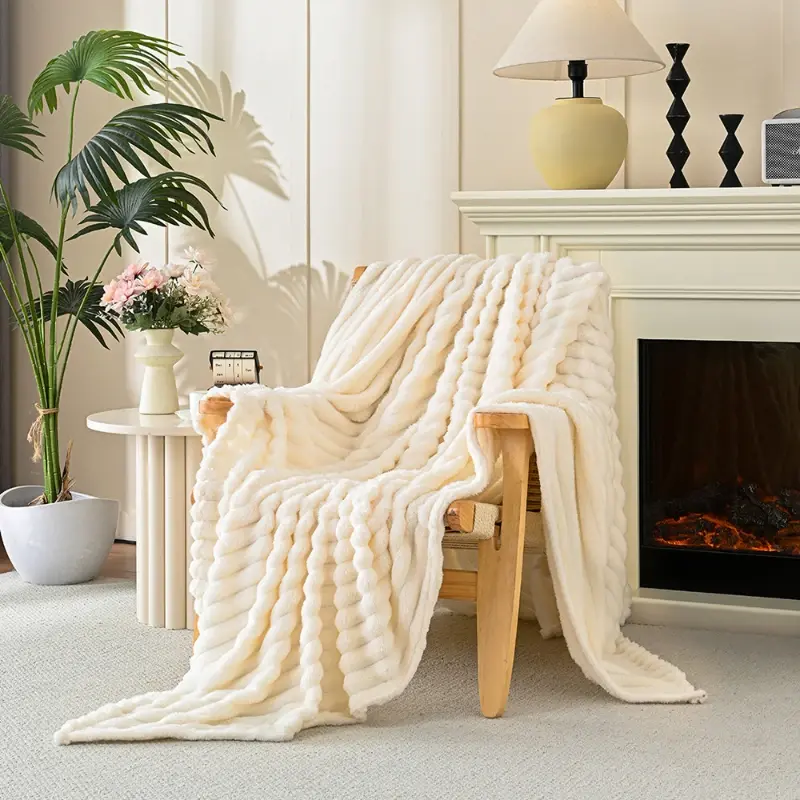 Rabbit fur Multi-functional Wool Blanket Luxury Fluffy Cozy Comfortable Warm Throw Blanket For Winter Decor Home Sofa Bedspread