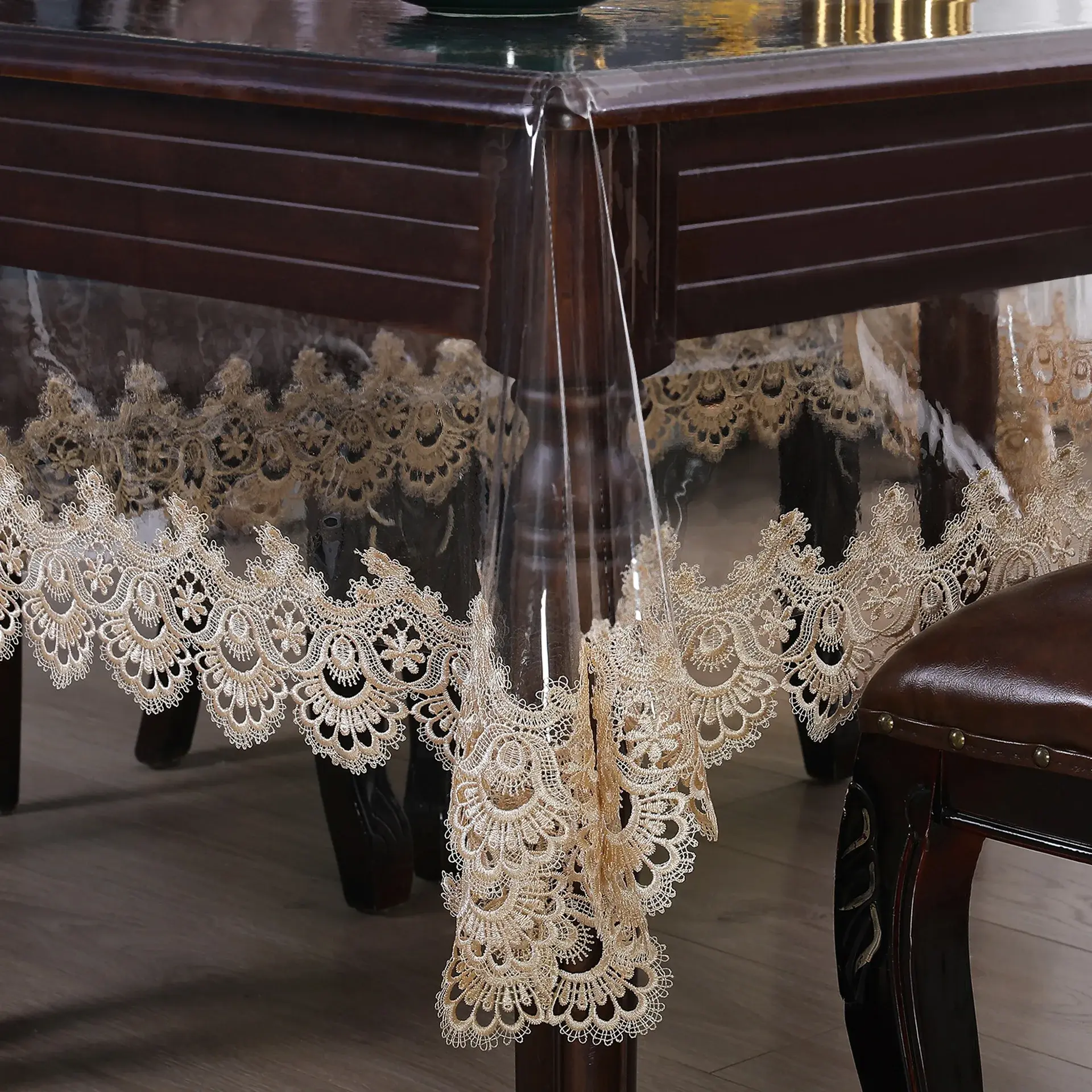 Waterproof Tablecloth PVC Transparent Soft White Lace Embroidered Oil-proof Table Cover Coffee Table Crystal Plate Table Cloth