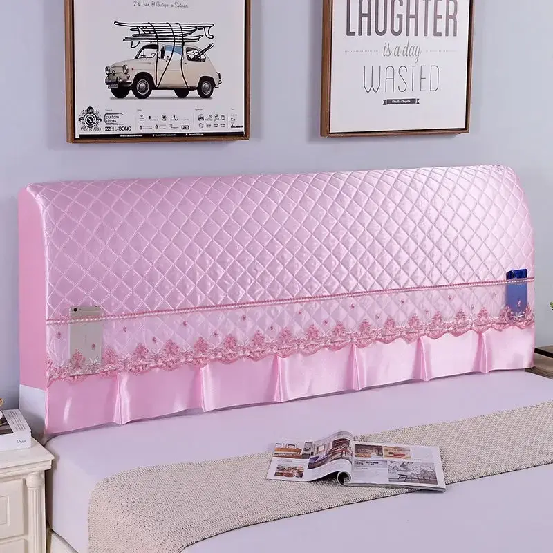 European luxury Lace Ruffle Bed Head Cover Embossed Padded Quilted Dust Protection Cover Bed Back Headboard Decorative Case