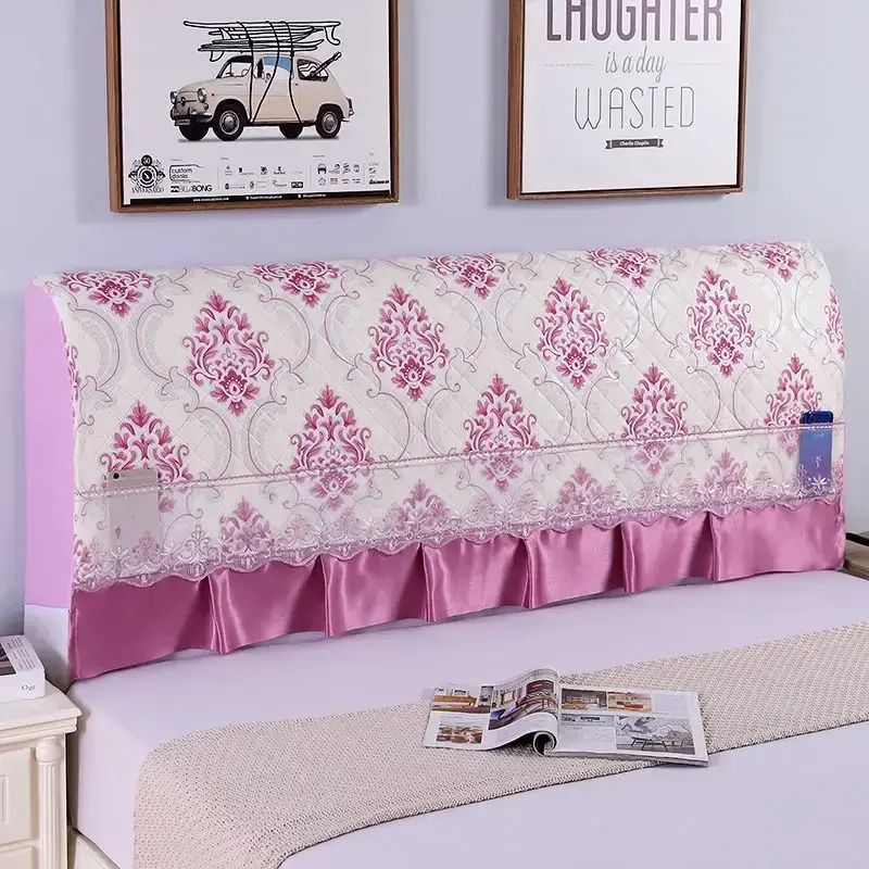 European luxury Lace Ruffle Bed Head Cover Embossed Padded Quilted Dust Protection Cover Bed Back Headboard Decorative Case