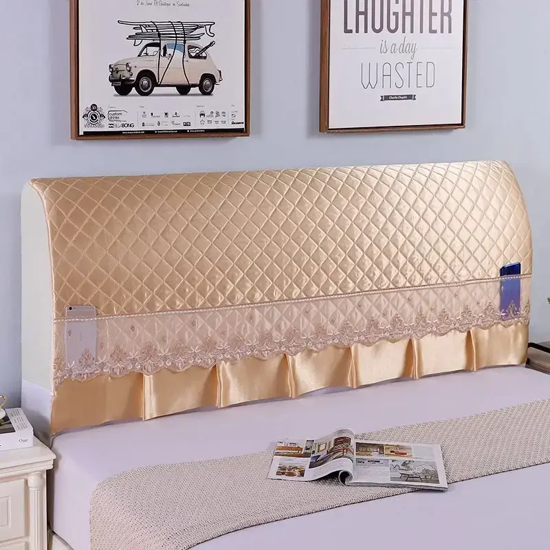 European luxury Lace Ruffle Bed Head Cover Embossed Padded Quilted Dust Protection Cover Bed Back Headboard Decorative Case