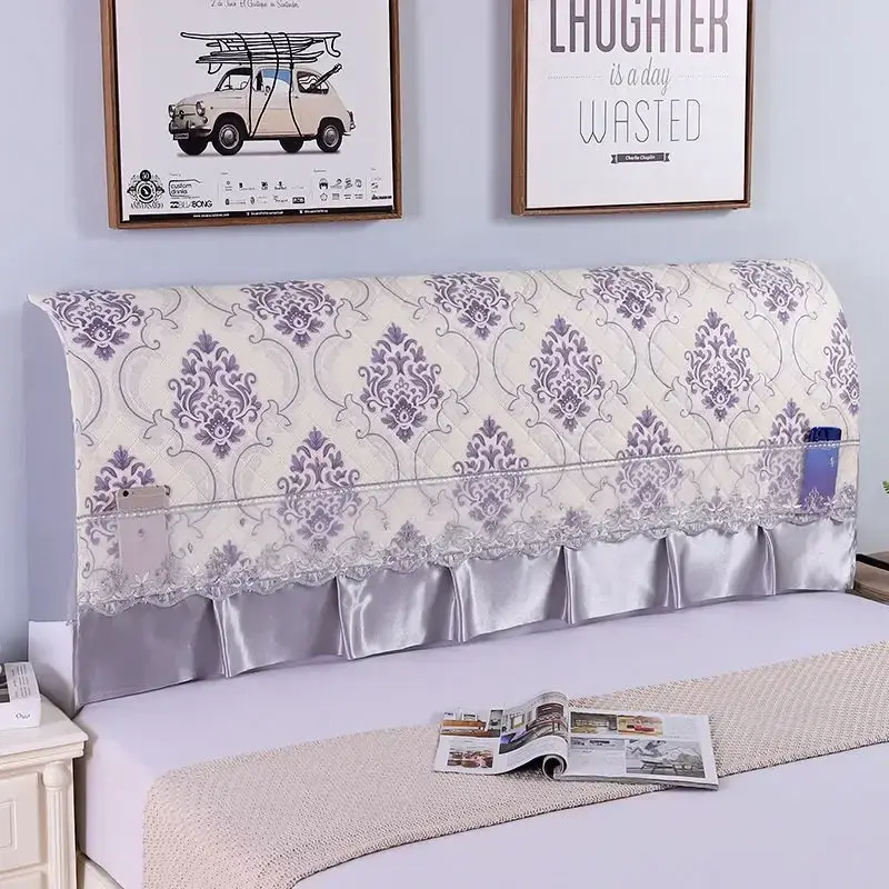 European luxury Lace Ruffle Bed Head Cover Embossed Padded Quilted Dust Protection Cover Bed Back Headboard Decorative Case