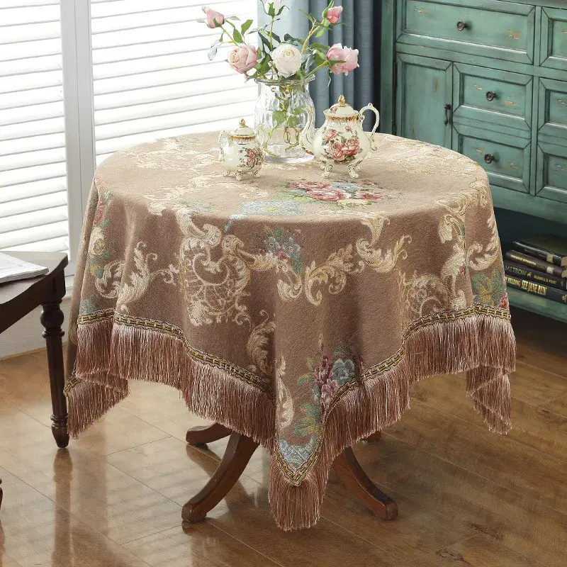 European Retro Dinning Tablecloth With Tassel Luxury Embroidery Table Cover Flower Elegant Table Cloth Decoration Living Room