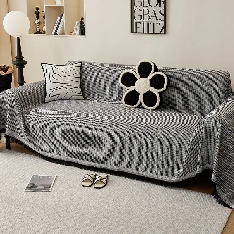 Woven Cotton Sofa Cover Blanket Solid Color Non-slip Sofa Towel for Living Room Furniture Decor Tapestry Couch Cover With Tassel
